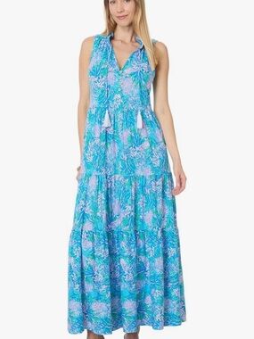 🌊💜 **Lilly Pulitzer Malone Maxi Dress – “Las Olas Aqua Strong Current Sea”💜🌊